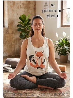 Zen Fox Yoga Meditation Graphic Tank Top - Cream - Size L